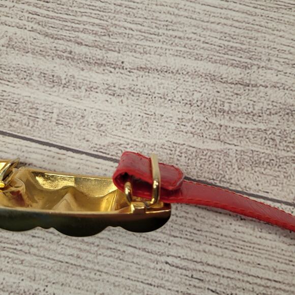 Vintage 80s Red Snake Skin 1" Belt with Gold Buckle, Adjustable M/L - Picture 5 of 8